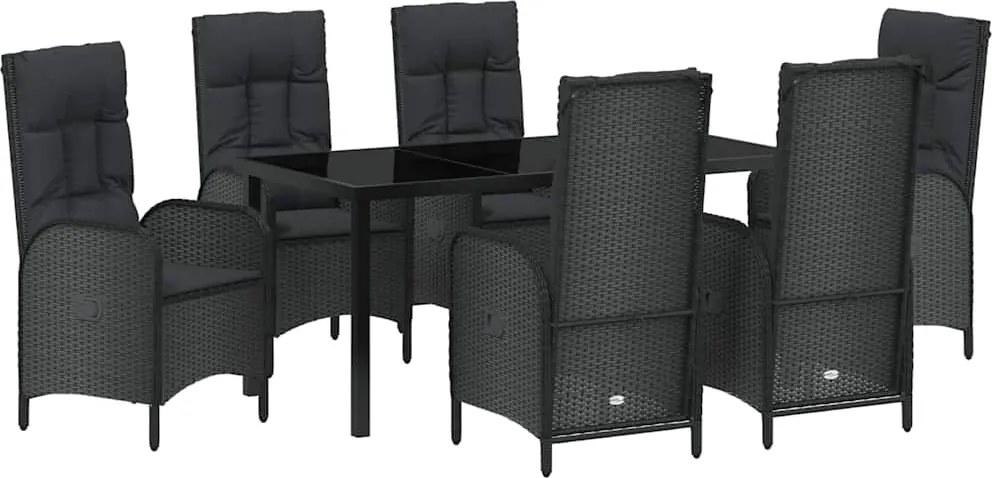 vidaXL Kert étkező szett párnával 7 pcs Fekete polirattan