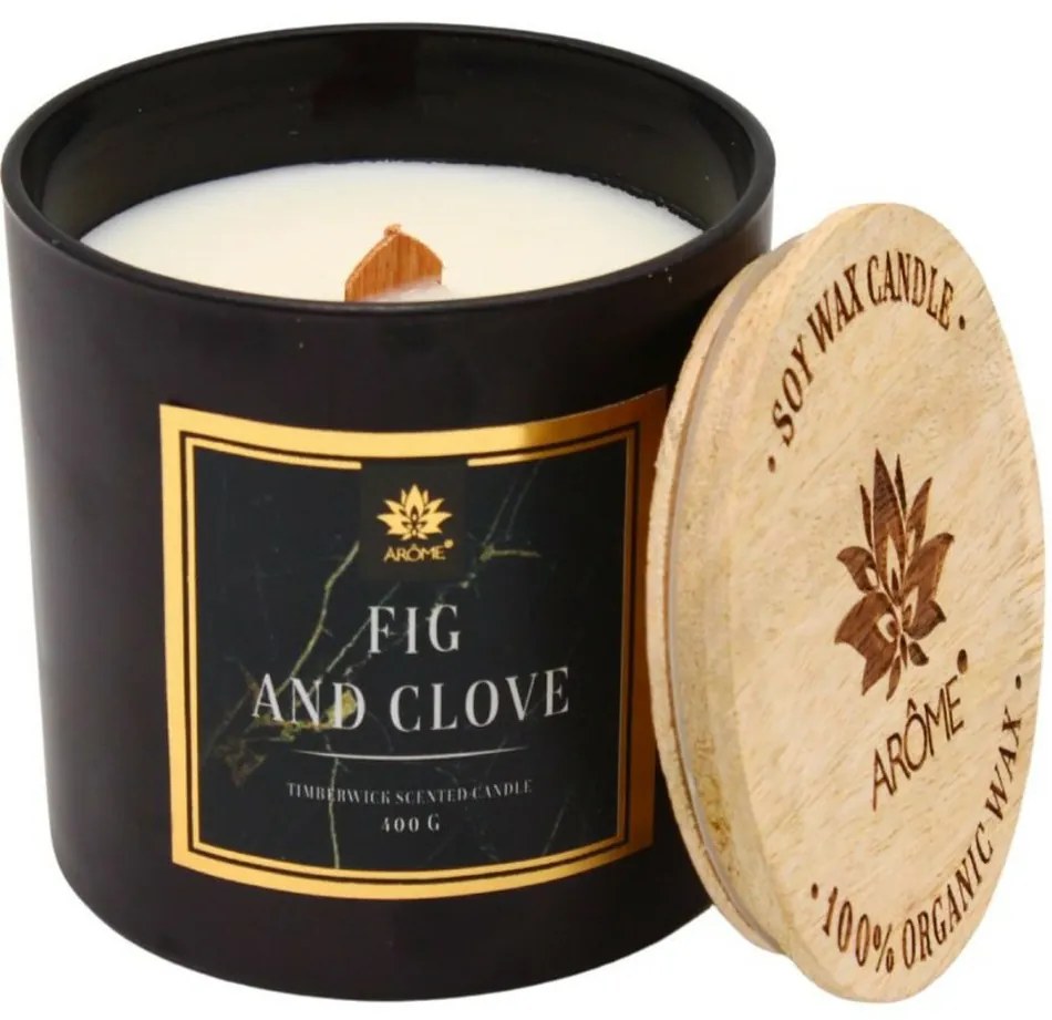 Arome Fig and clove szója gyertya, 400 g fa kanóccal és fedéllel