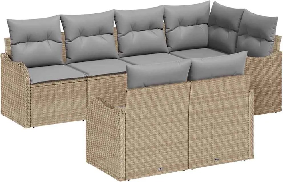 vidaXL Kerti Kanapé Szett párnával tárolóval 7 pcs Bézs Poli rattan