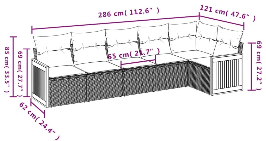 6 részes fekete polyrattan kerti ülőgarnitúra párnákkal