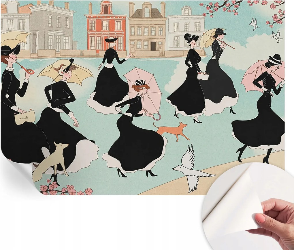 Dekoratív Öntapadós Tapéta Divatos Minták Sétáló Nők 152x104 cm