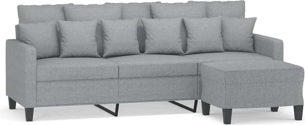 vidaXL 3 személyes világosszürke szövet kanapé lábtartóval 180 cm