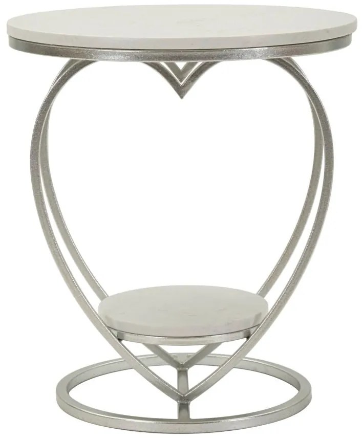 Szív alakú ezüst kisasztal márvány polcokkal