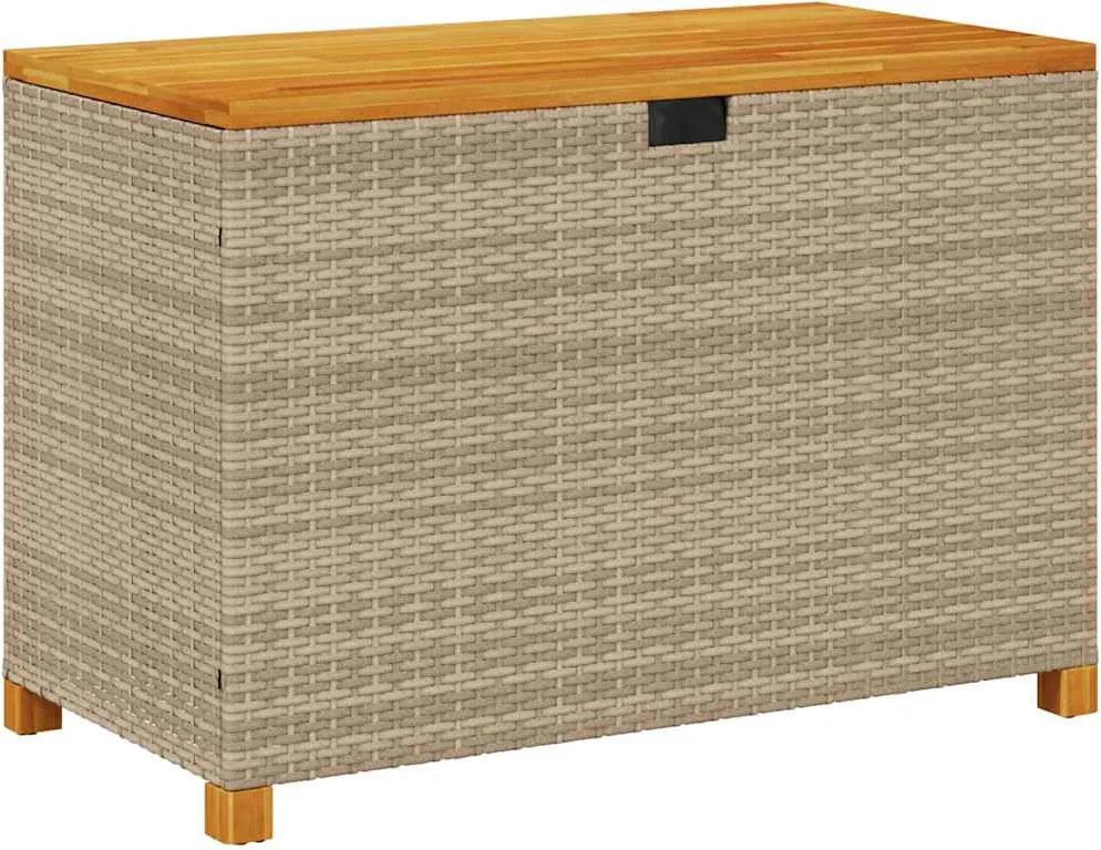 vidaXL bézs polyrattan és akácfa kerti tárolóláda 110 x 55 x 63 cm