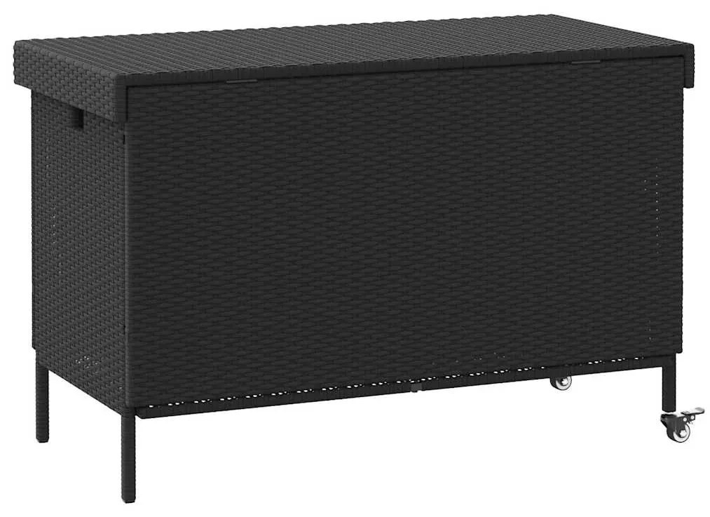 fekete polyrattan kerti tárolóláda kerekekkel 110x55x73 cm