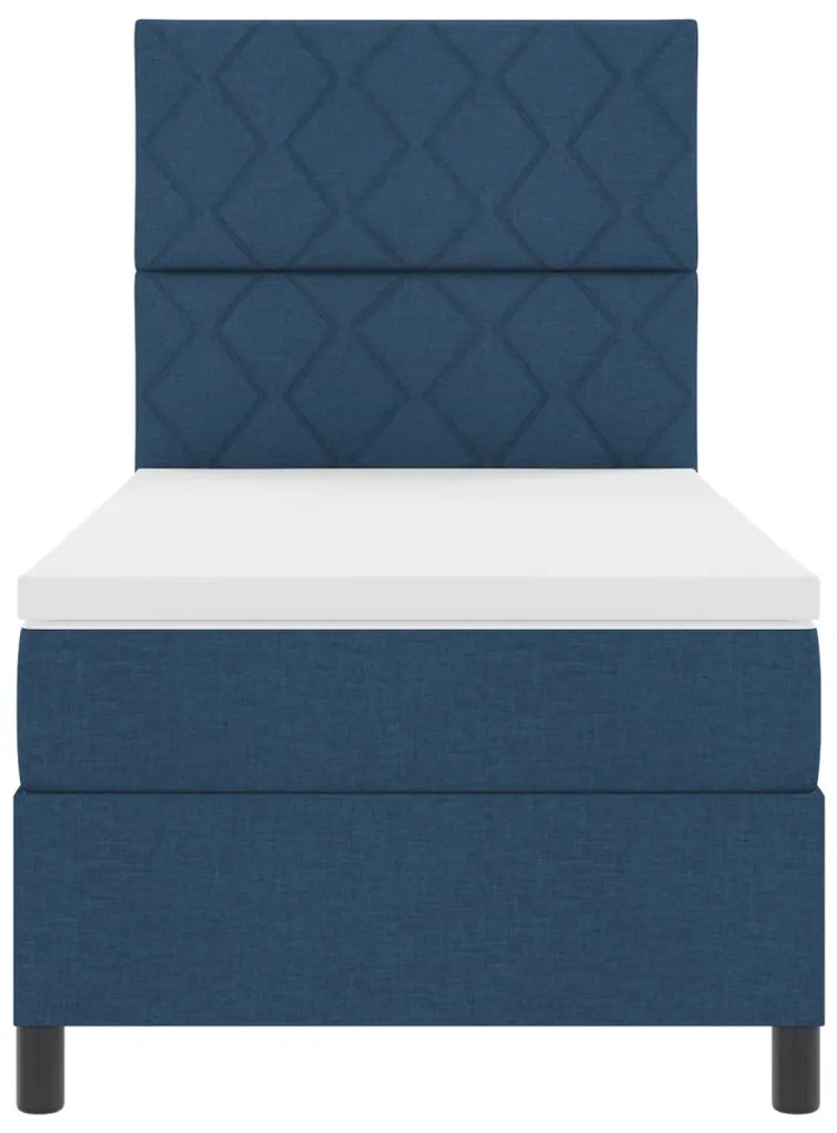 Box Spring Ágy Matrac Kék Egyszemélyes Szövet