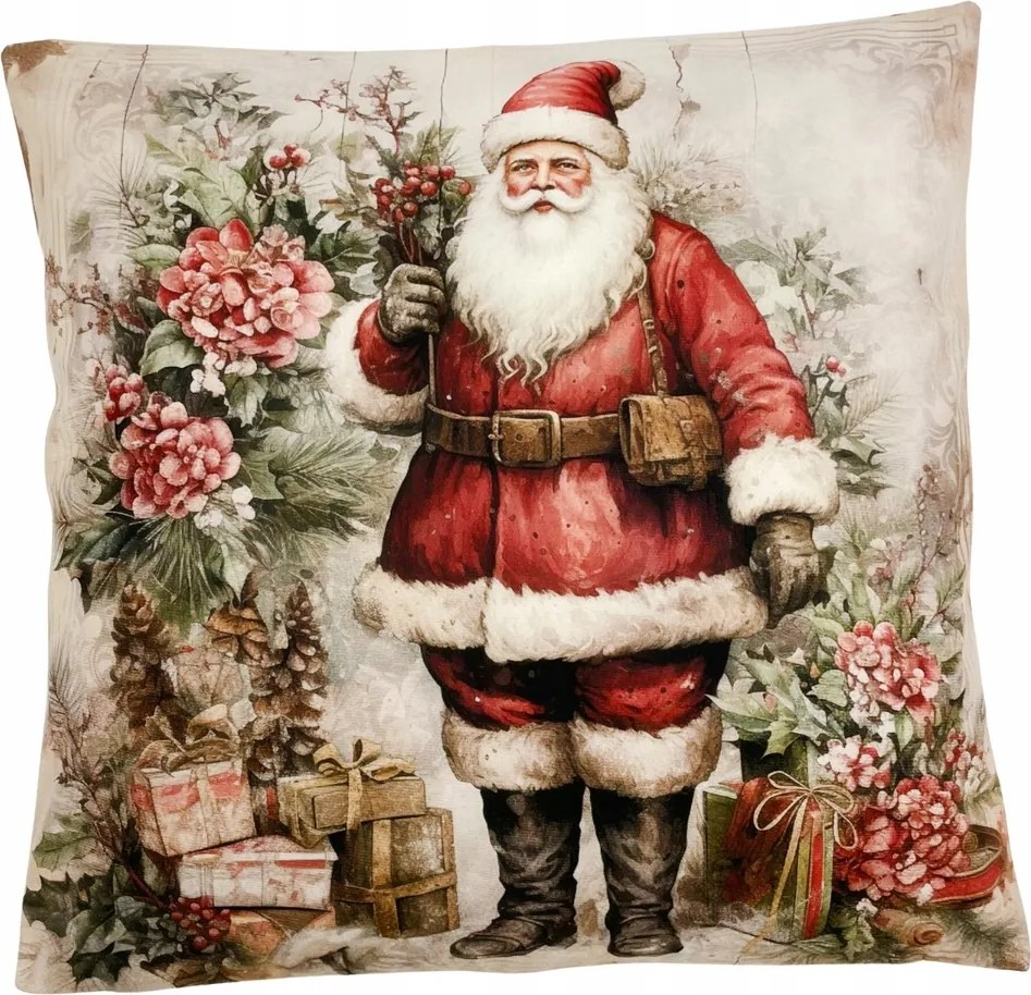 Dekoratív párnahuzat Karácsonyi Mikulás Ajándékok Virágok 45x45