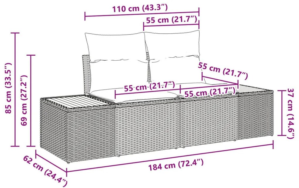 9 részes Kerti Sofa Szett Párnákkal Bézs Poli Rattan Akáciából