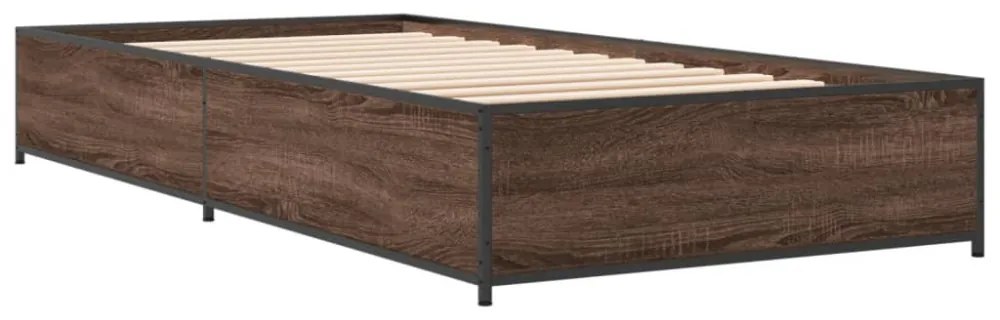 barna tölgyszínű szerelt fa és fém ágykeret 100 x 200 cm