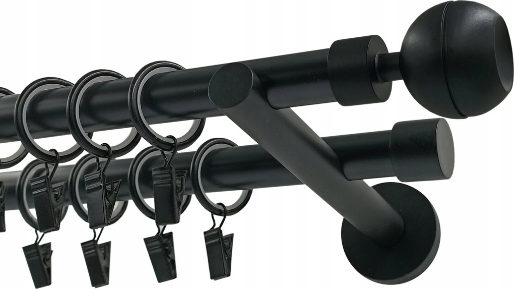 Függönykarnis dupla Fém 19+19mm Fekete Matt 400cm Optic Gömb