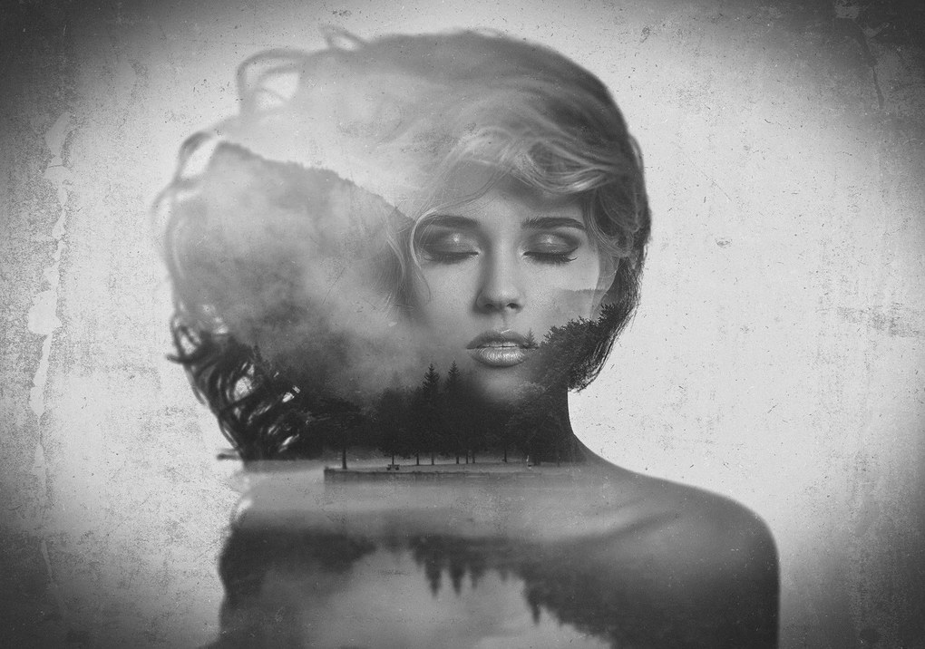 Fotótapéta Hegyek portré nő tó tájkép minimalizmus 312x219 +ragasztó