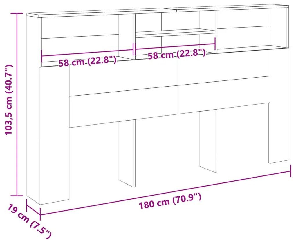 kézzel készített tölgyfa fejtámla szekrény 180 x 19 x 103,5 cm