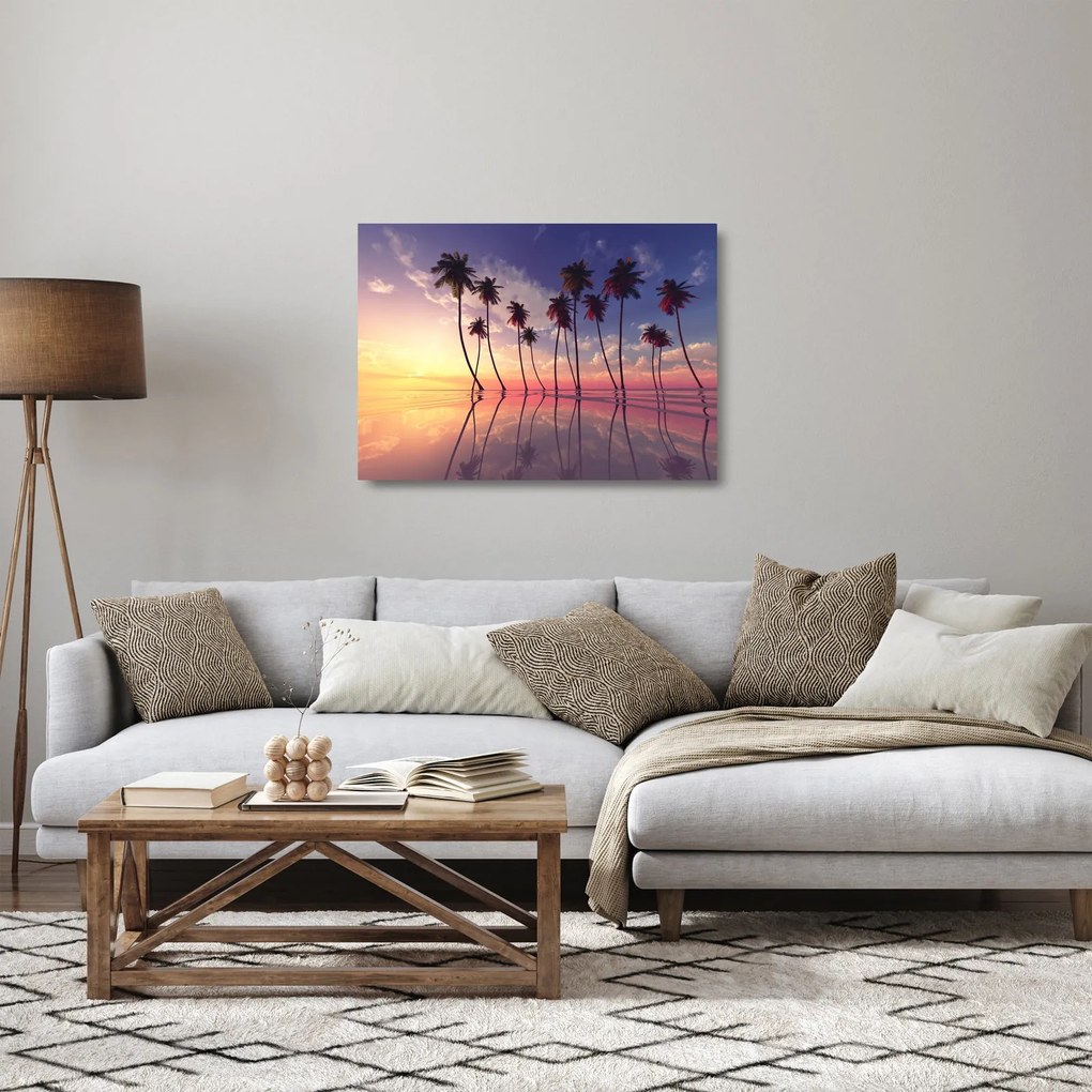 A felszín fölé emelkedő pálmafák képe (üvegen) (70x50 cm)