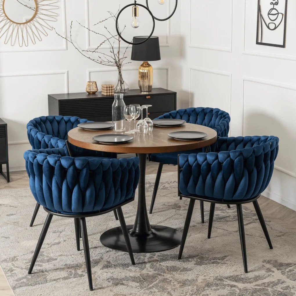 Krzesło ELENA Granatowe Plecione Welurowe