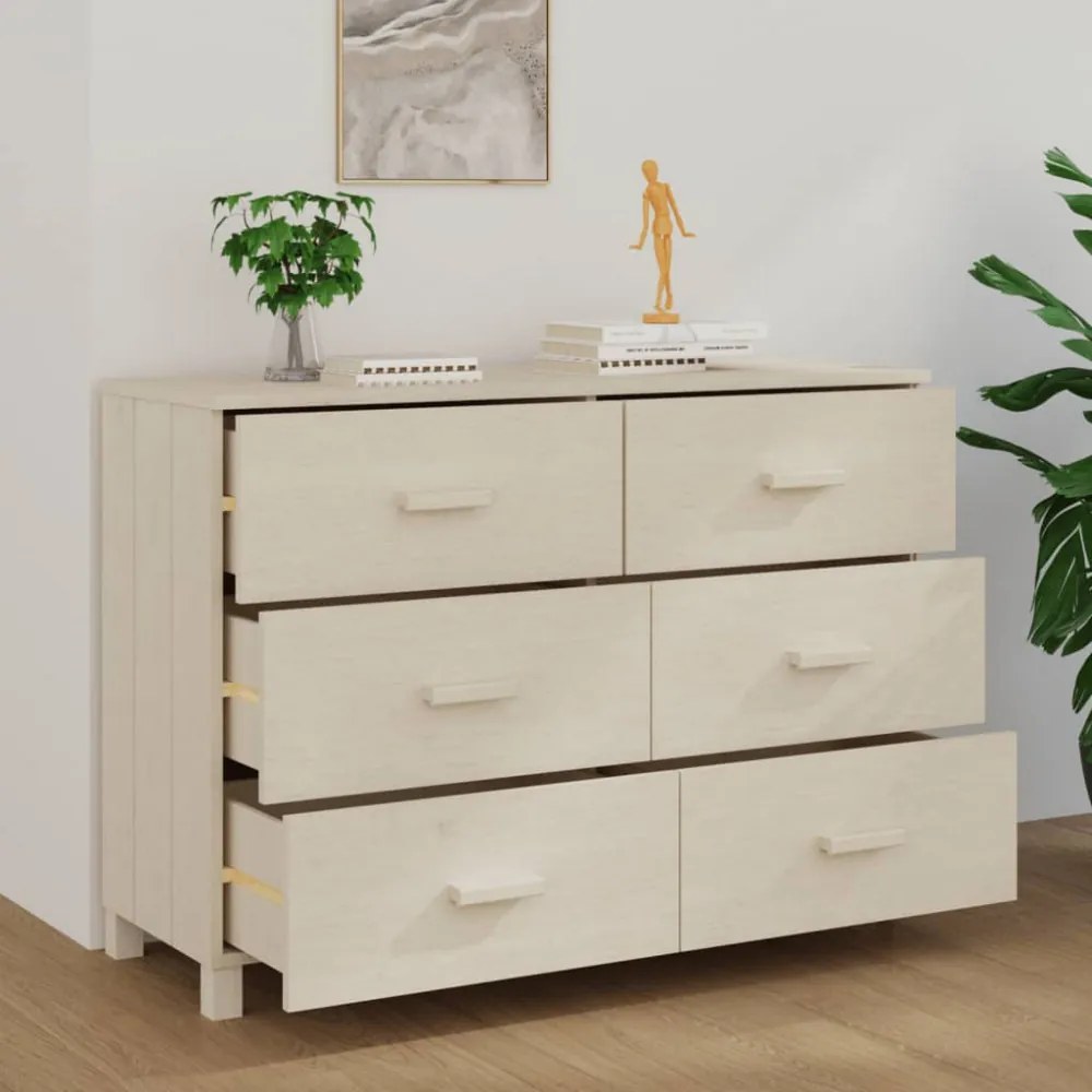 HAMAR mézbarna tömör fenyőfa tálalószekrény 113 x 40 x 80 cm