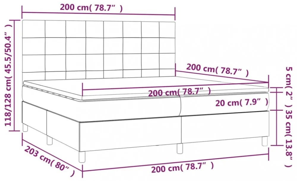 világosszürke szövet rugós és LED-es ágy matraccal 200x200 cm