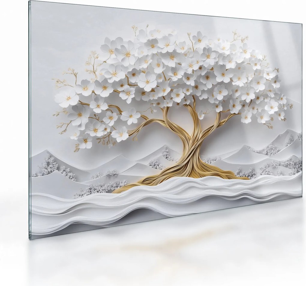 Üveg kép – 3D elegáns életfa virágokkal (70x50 cm)