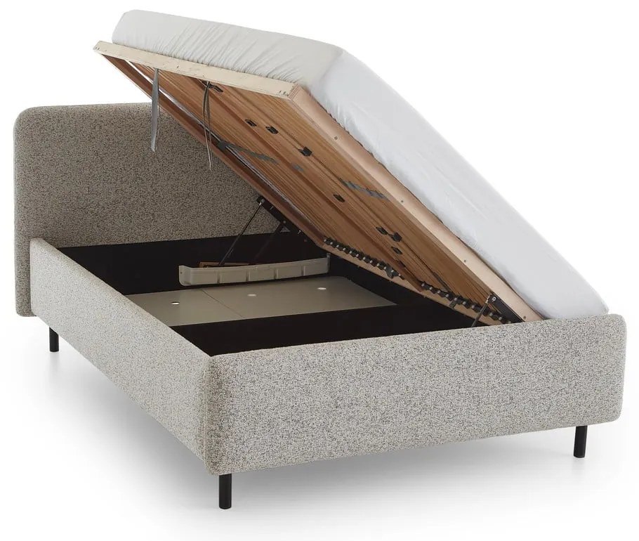 Bézs kárpitozott ágyneműtartós franciaágy ágyráccsal 180x200 cm Primo – Meise Möbel