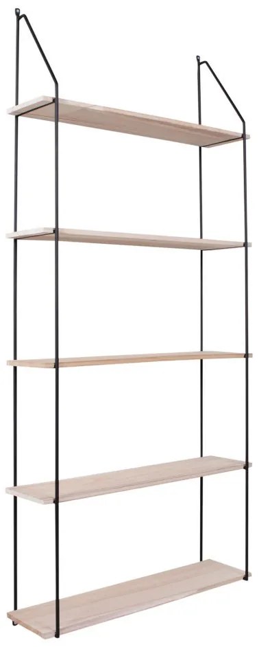 Eindhoven polc, 5 natúr fa polccal, fekete keret 65x17x145 cm