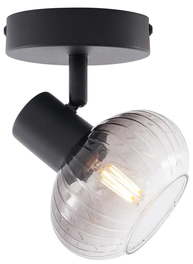 Modern mennyezeti spotlámpa fekete kerek füstüveggel - Teddy