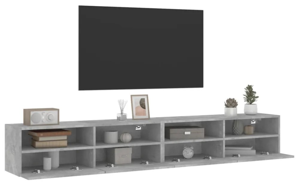 2 db betonszürke szerelt fa fali TV-szekrény 100x30x30 cm