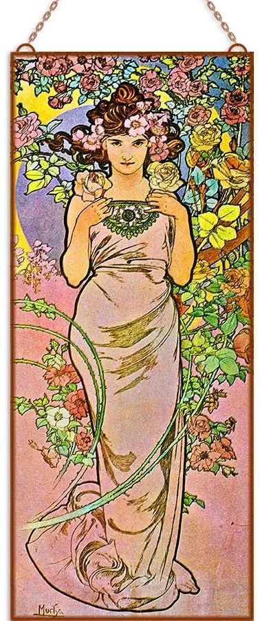 Alfons Mucha - Rózsa üvegkép, falikép