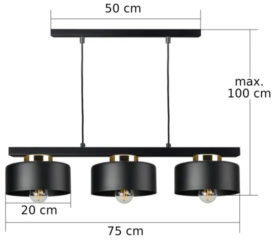 IGNIA kábeles csillár 3xE27/60W/230V fekete/arany