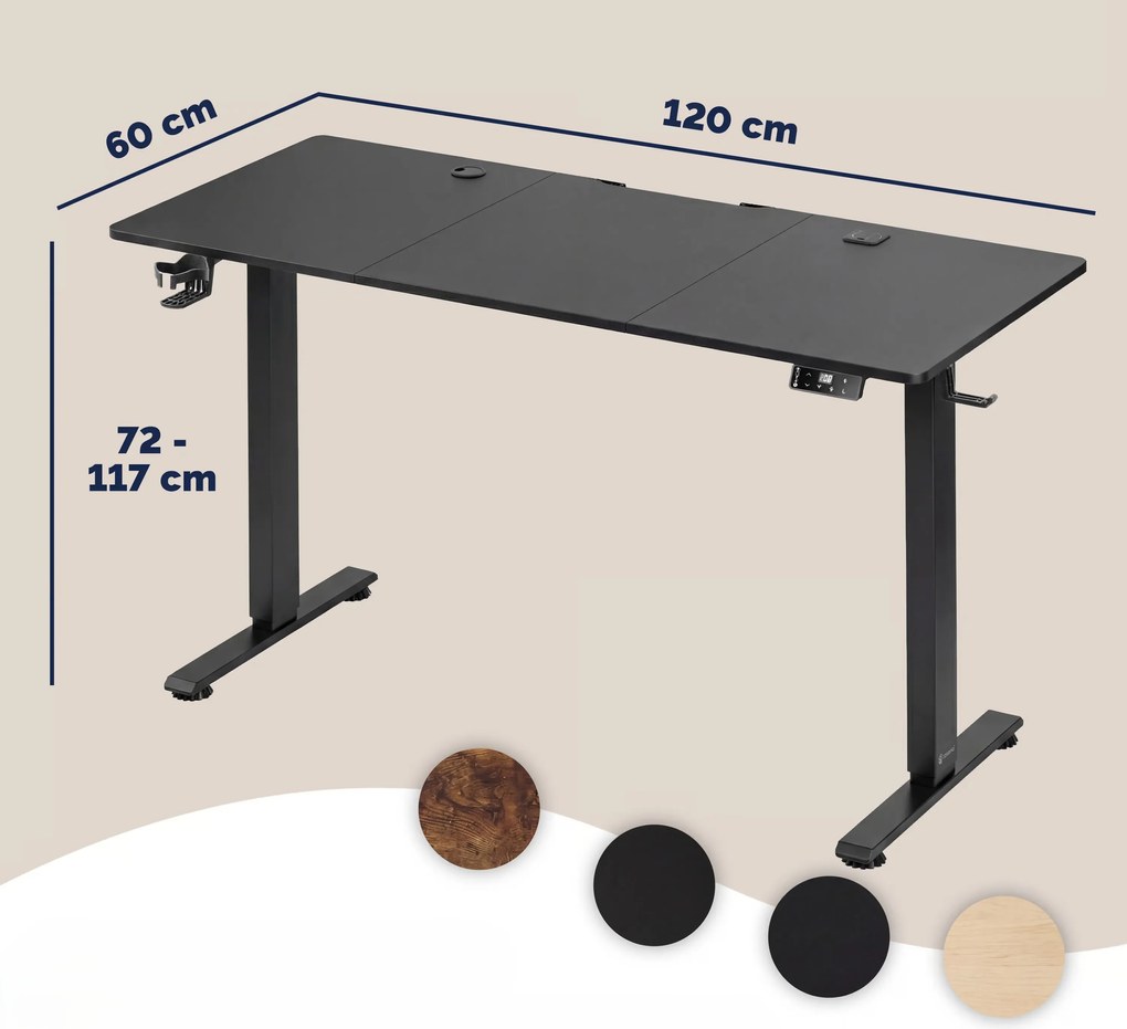 Deuba Magasságban állítható asztal 120 x 60 x 117 cm - fekete