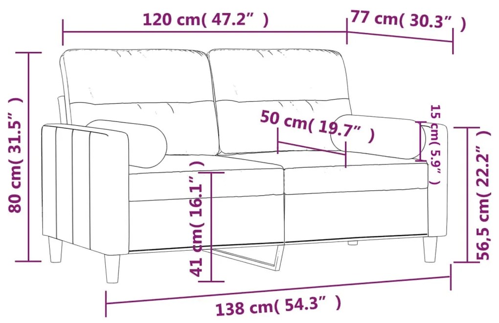 2 személyes sötétszürke szövet kanapé díszpárnákkal 120 cm