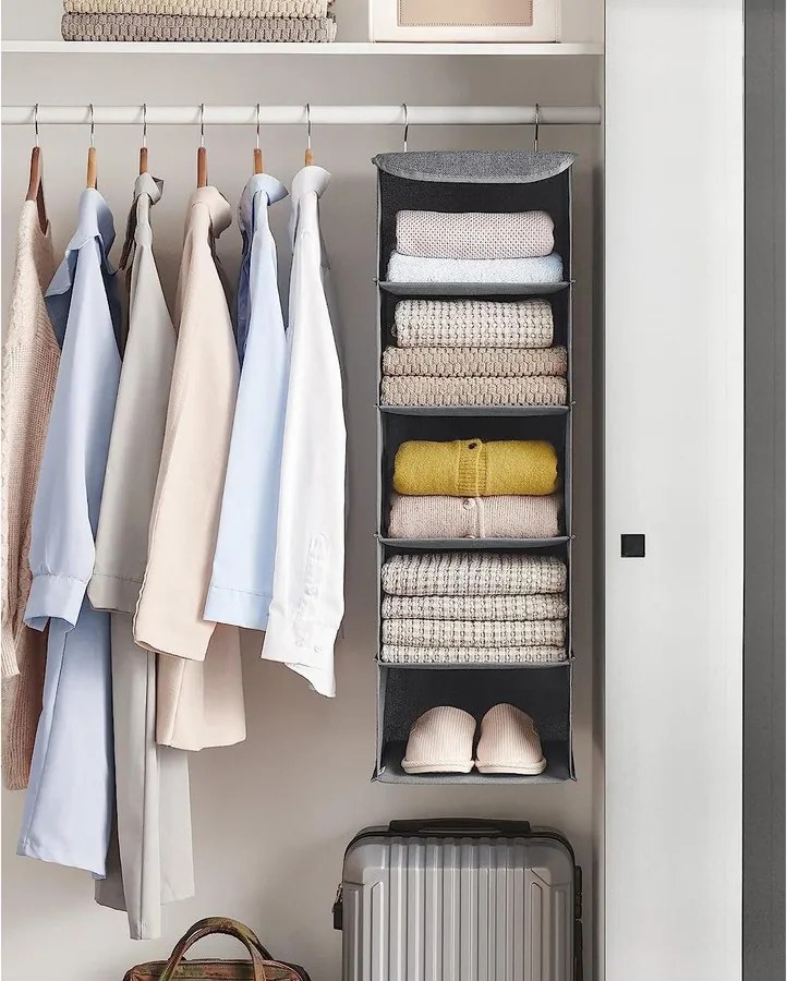 Gardrób ruharendszerező, összecsukható tárolórendszer, szürke