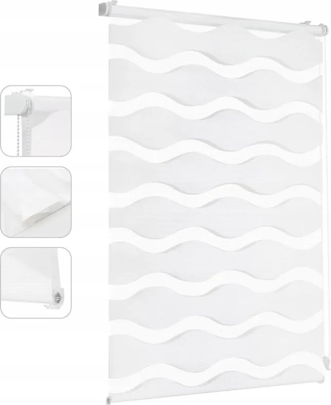 Roló Fehér Nappali Éjszakai Redőny Hullámok 75 x 100 CM Prémium