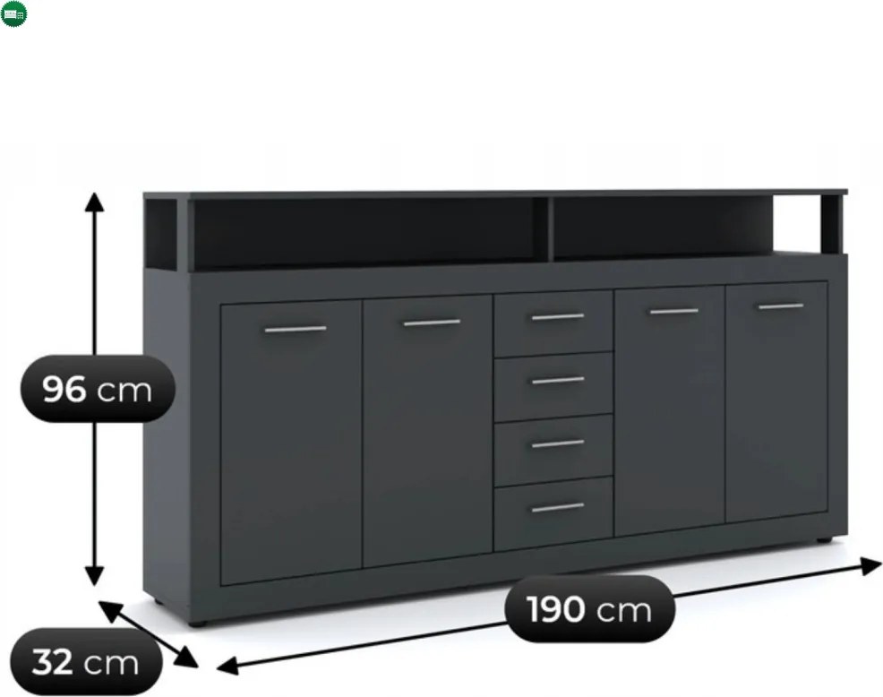 BLAGO komód 190 cm – antracit