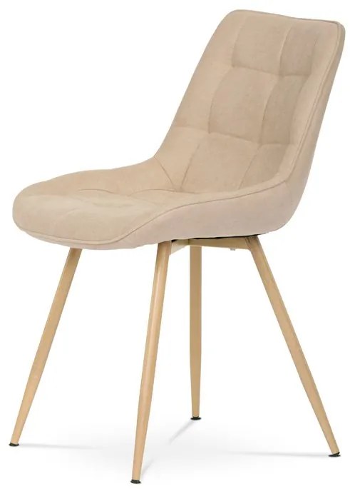 Elegáns Étkezőszék, krémszínű szövet, fém lábak, 3D tölgyfa dekoráció