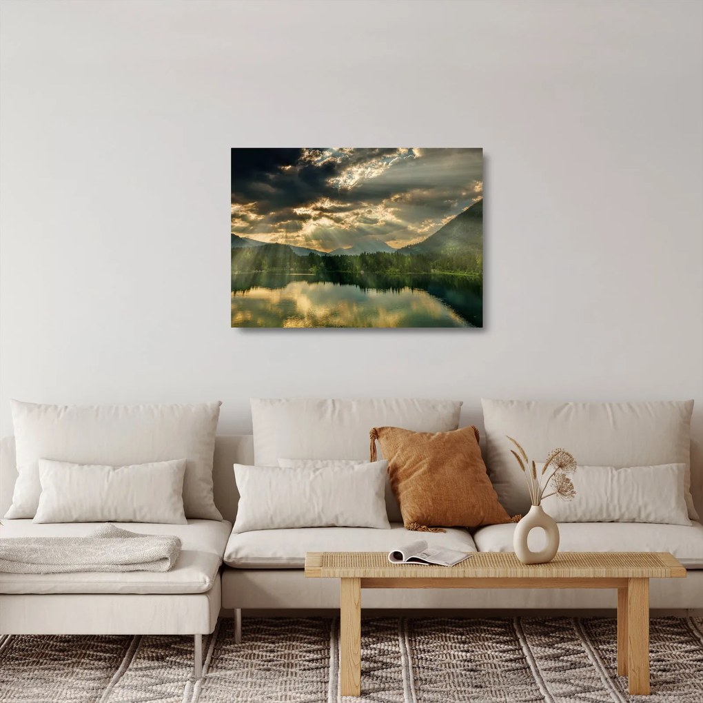 Tó a ragyogó nappal képe (üvegen) (70x50 cm)