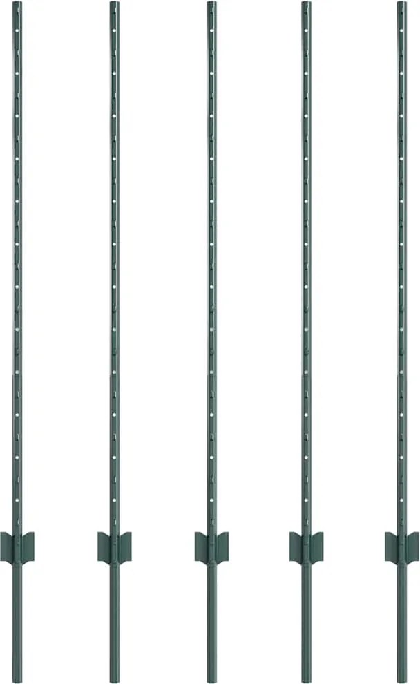 vidaXL Kerítésoszlop 5 pcs Zöld 120 cm Acél