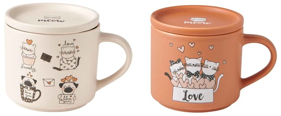 Narancssárga-bézs porcelán bögre szett 2 db-os 350 ml Cats – Brandani