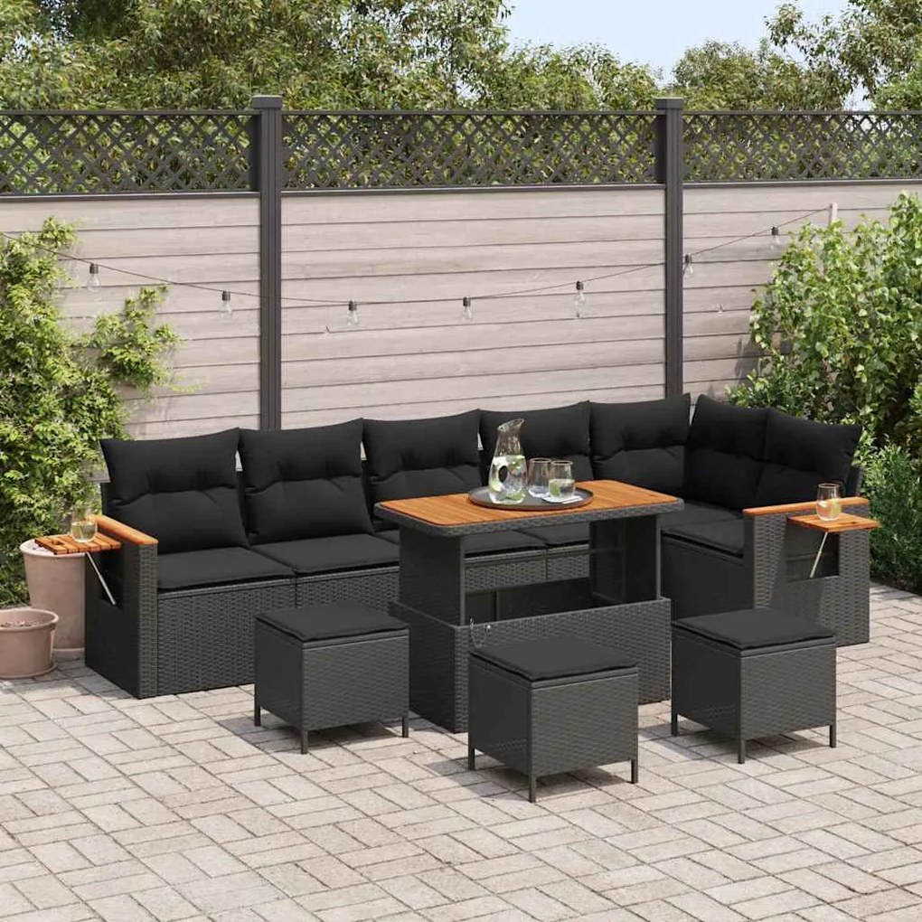 Kerti Kanapé Szett párnával 10 pcs Fekete 110 x 55 x 71 cm