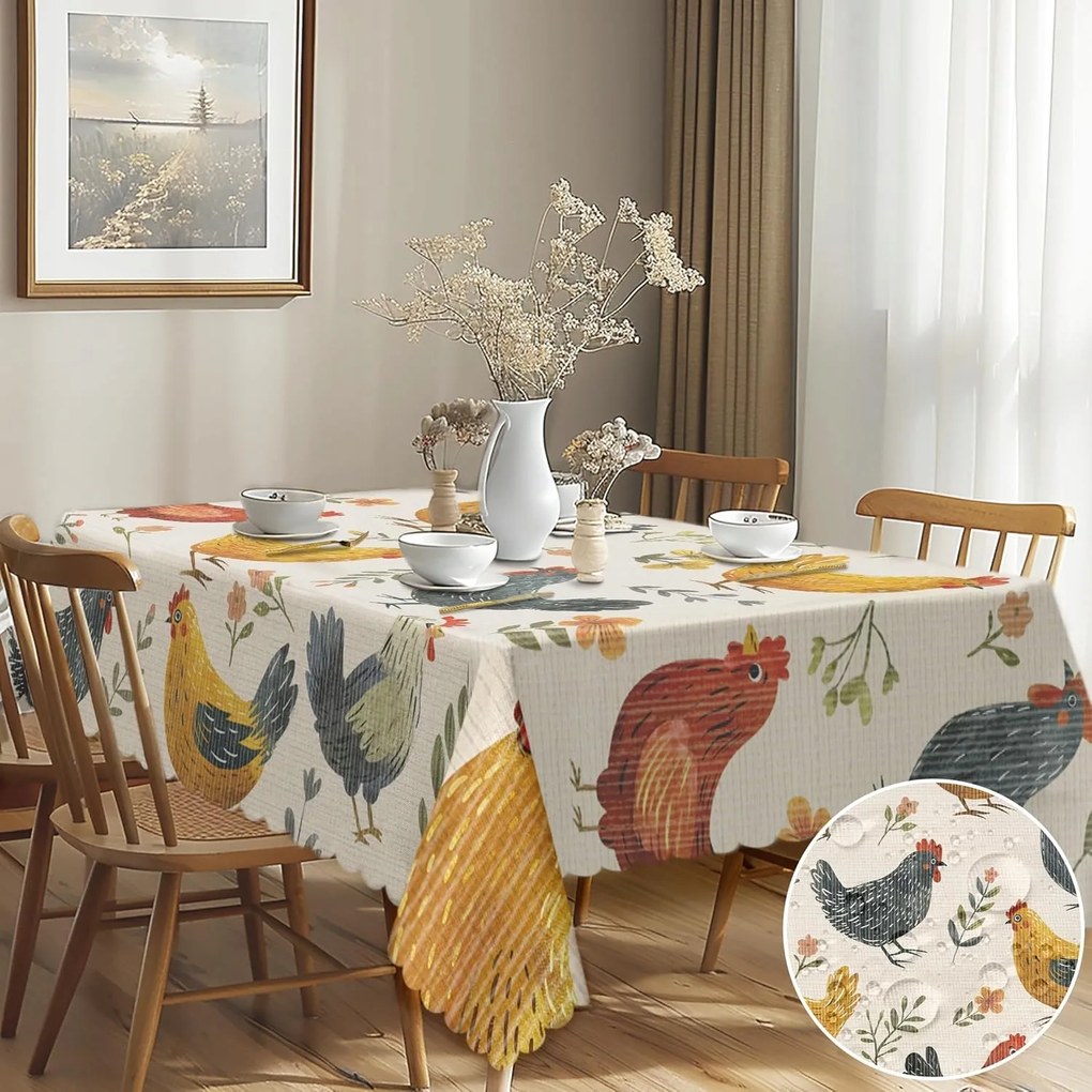 Abrosz asztalra anyag vízálló poliészter 140x180cm Csirkék