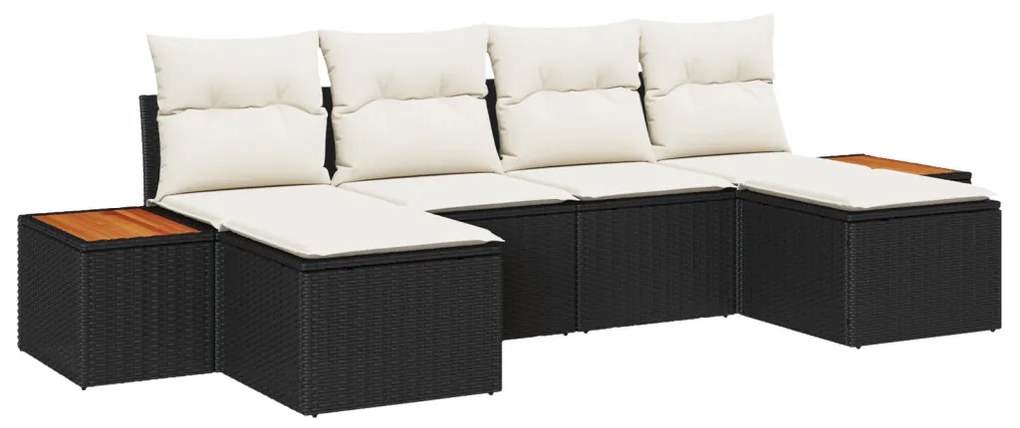 6 darabos kerti kanapé szett párnával Fekete Poly Rattan Akácia