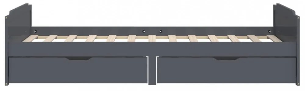 sötétszürke tömör fenyőfa ágykeret fiókkal 90 x 200 cm