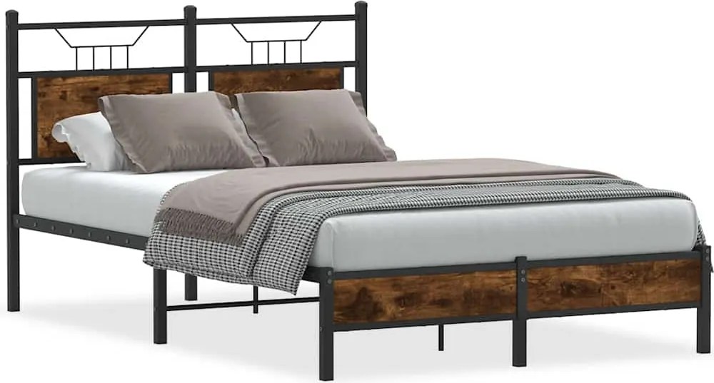 vidaXL füstös tölgy színű szerelt fa ágykeret matrac nélkül 120x190 cm