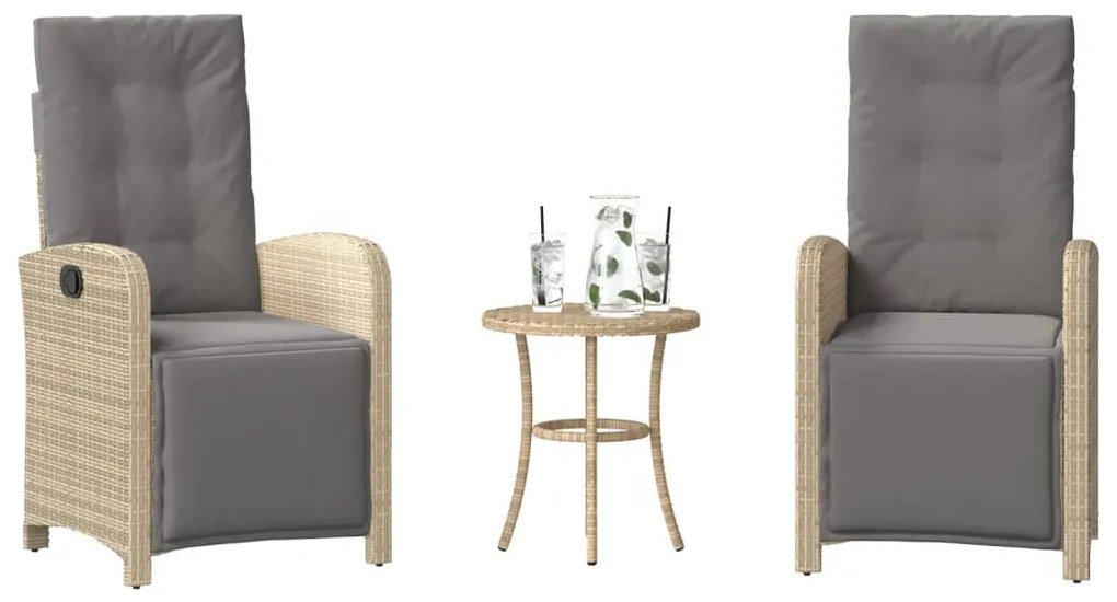 vidaXL 3 részes vegyes bézs polyrattan bisztrógarnitúra párnákkal