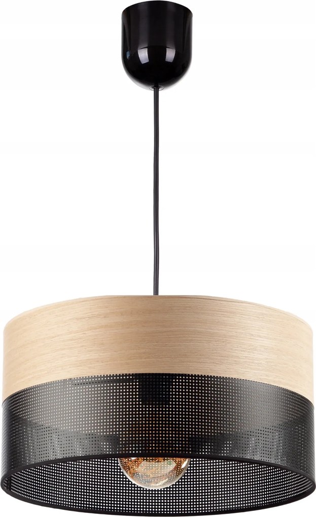 Függőlámpa Csillár Búra Lyukacsos Fából 30 CM E27 Led