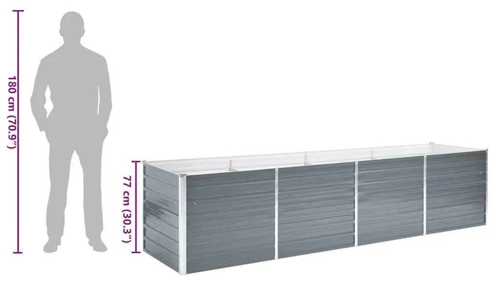 szürke horganyzott acél kerti magaságyás 320 x 80 x 77 cm