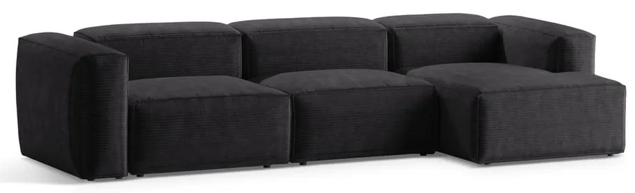 Sötétszürke kordbársony sarokkanapé (jobb oldali-heverő résszel) Bergano – Cosmopolitan Design