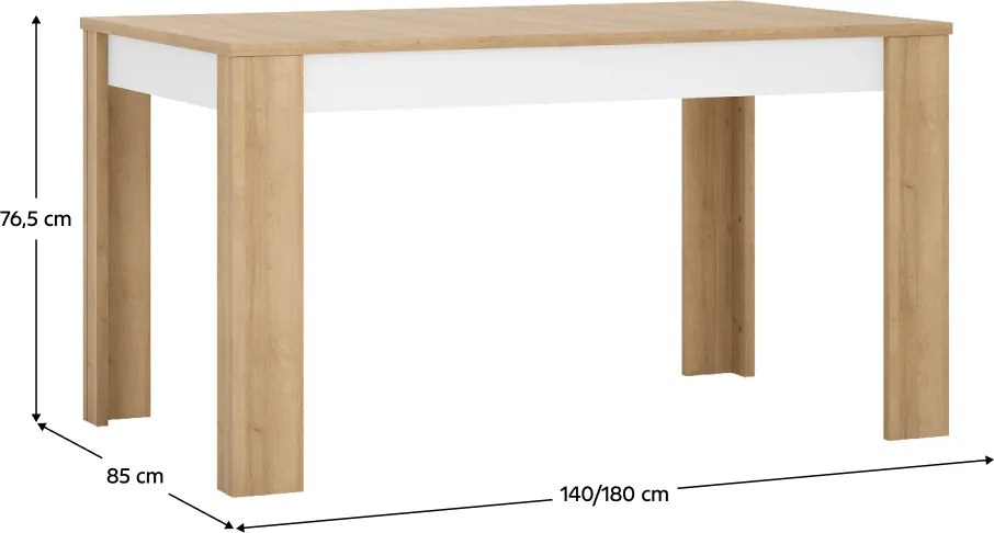 Étkezőasztal LYOT03, nyitható, tölgy riviera/fehér extra magasfényű, 140-180x85 cm, LEONARDO