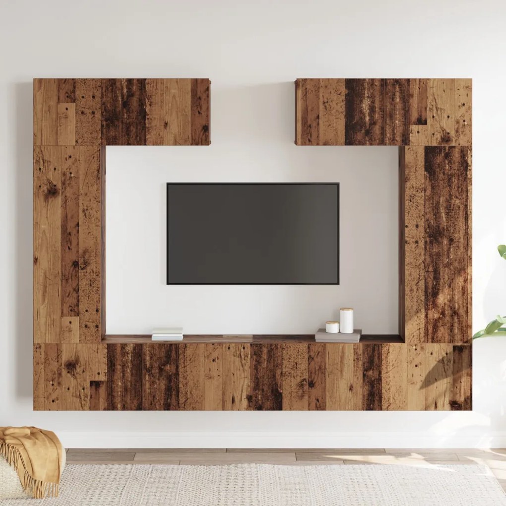 TV Szekrény Szett 6 pcs Régi fa 200 x 30 x 150 cm Faanyag