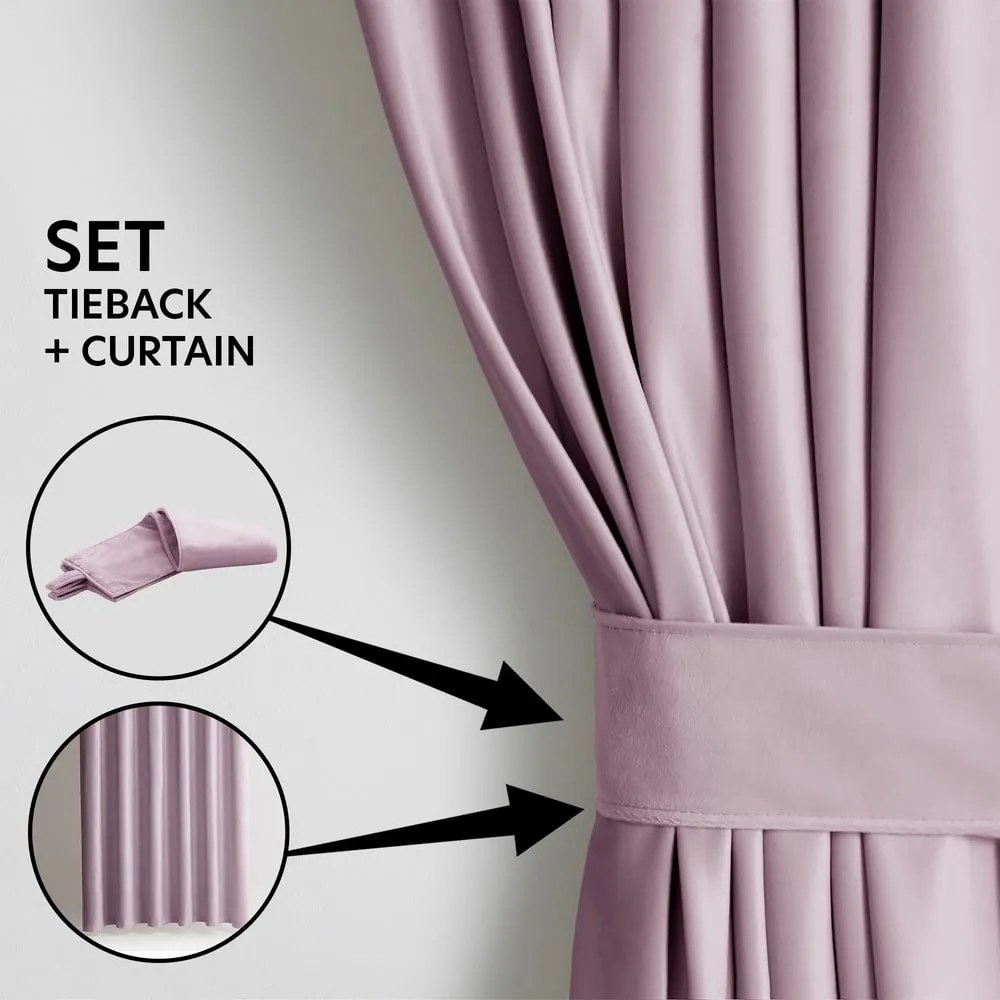 Világos rózsaszín bársony dimout (részleges sötétítő) függöny 140x270 cm Pleat – Restilo