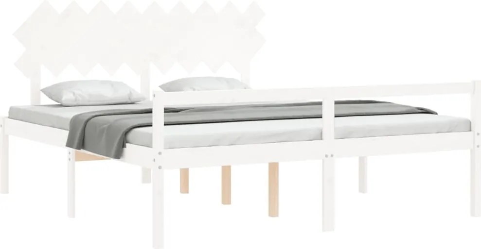 Fehér tömör fa ágy időseknek fejtámlával Super King Size