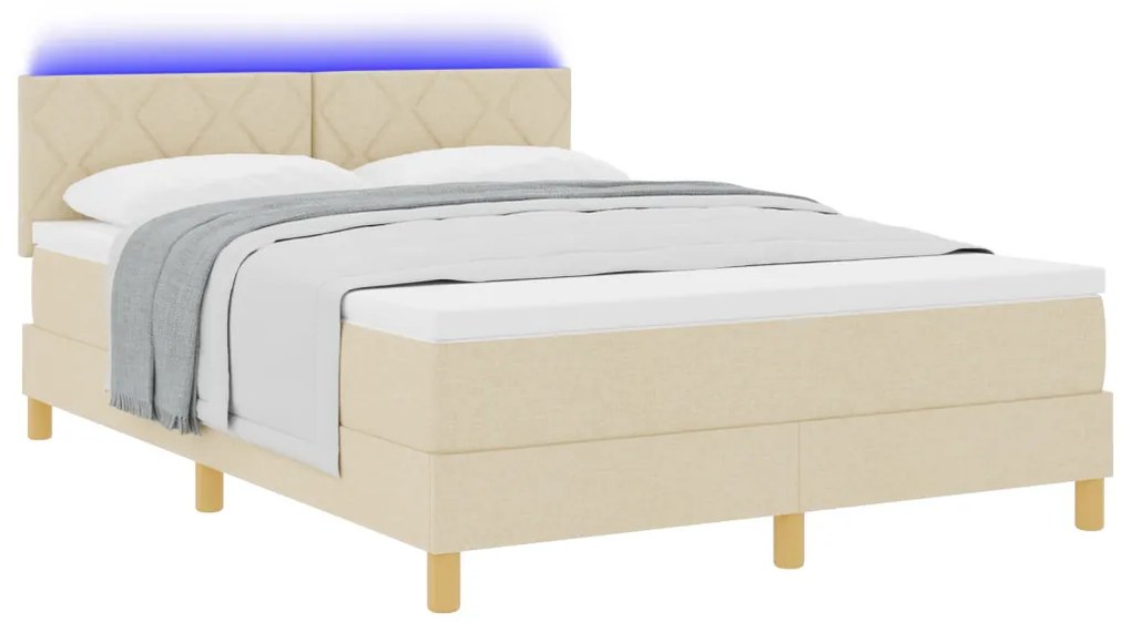 Boxspring Ágy Matrac & LED Krém 140x200 cm Szövet